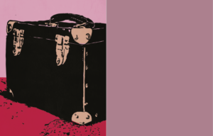 Double page du livre "Sur le pont" : illustration d'une valise de thanatopractrice