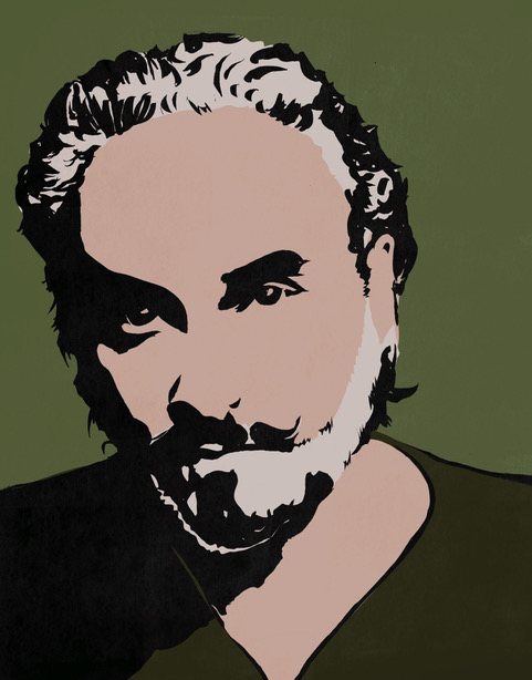 Illustration de Stephan Eicher par Fred Guillaume, portrait stylisé en aplats de couleurs sur fond vert